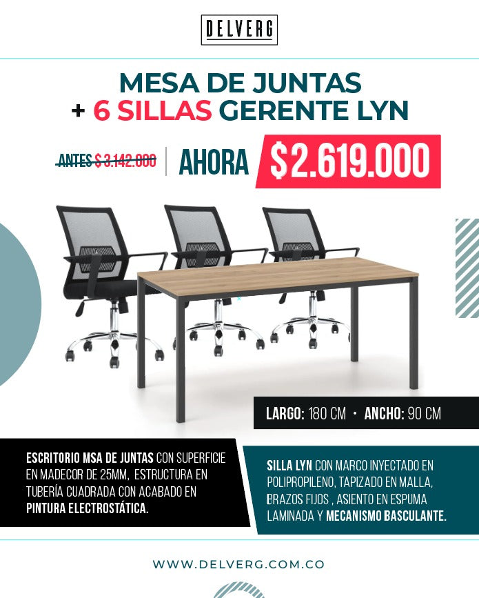 MESA DE JUNTAS LYN + 6 SILLAS