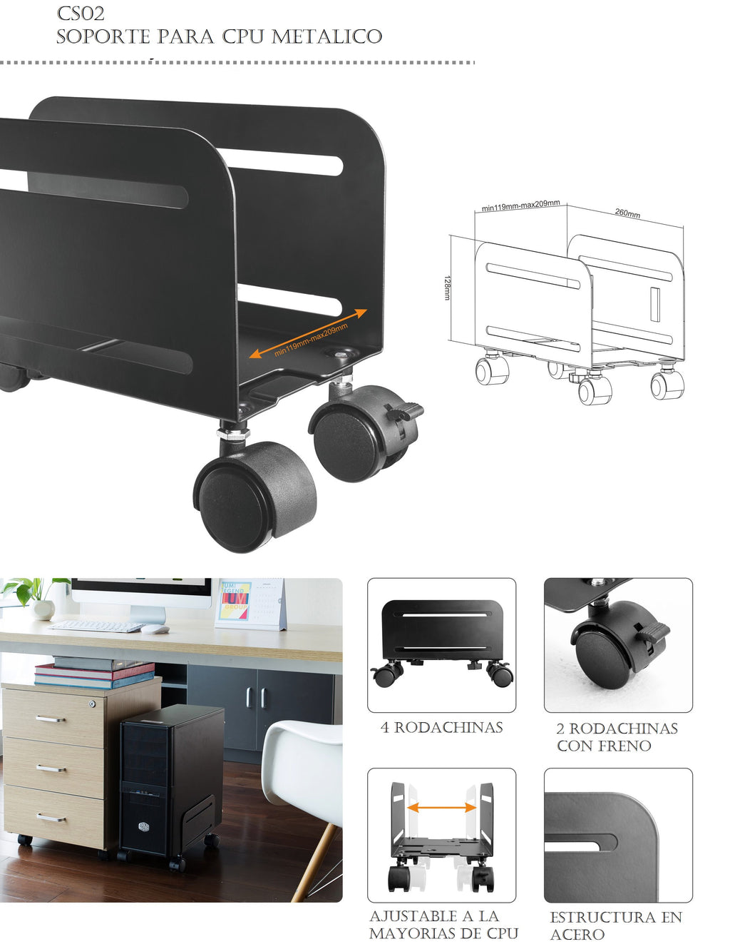 SOPORTE CPU METALICO NEGRO - delverg.co