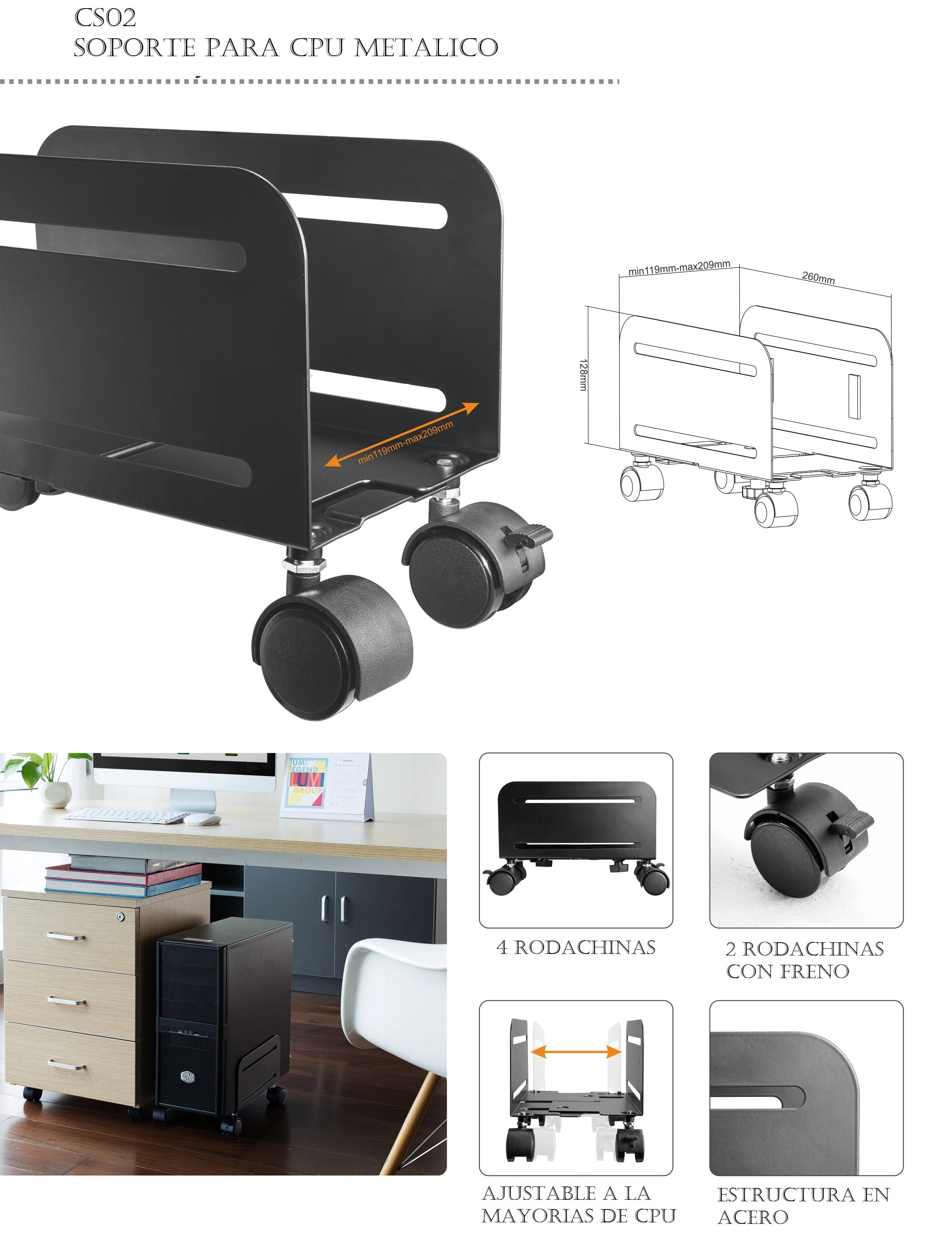 SOPORTE CPU METALICO NEGRO - delverg.co